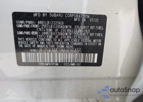 2022 Subaru Forester Wilderness from USA, damaged, VIN JF2SKAMC9NH496455